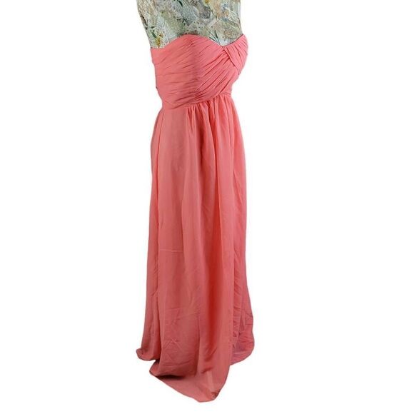 Gown Long Maxi Dress Formal Strapless A Line Peachy Chiffon Floor Length - Picture 8 of 11